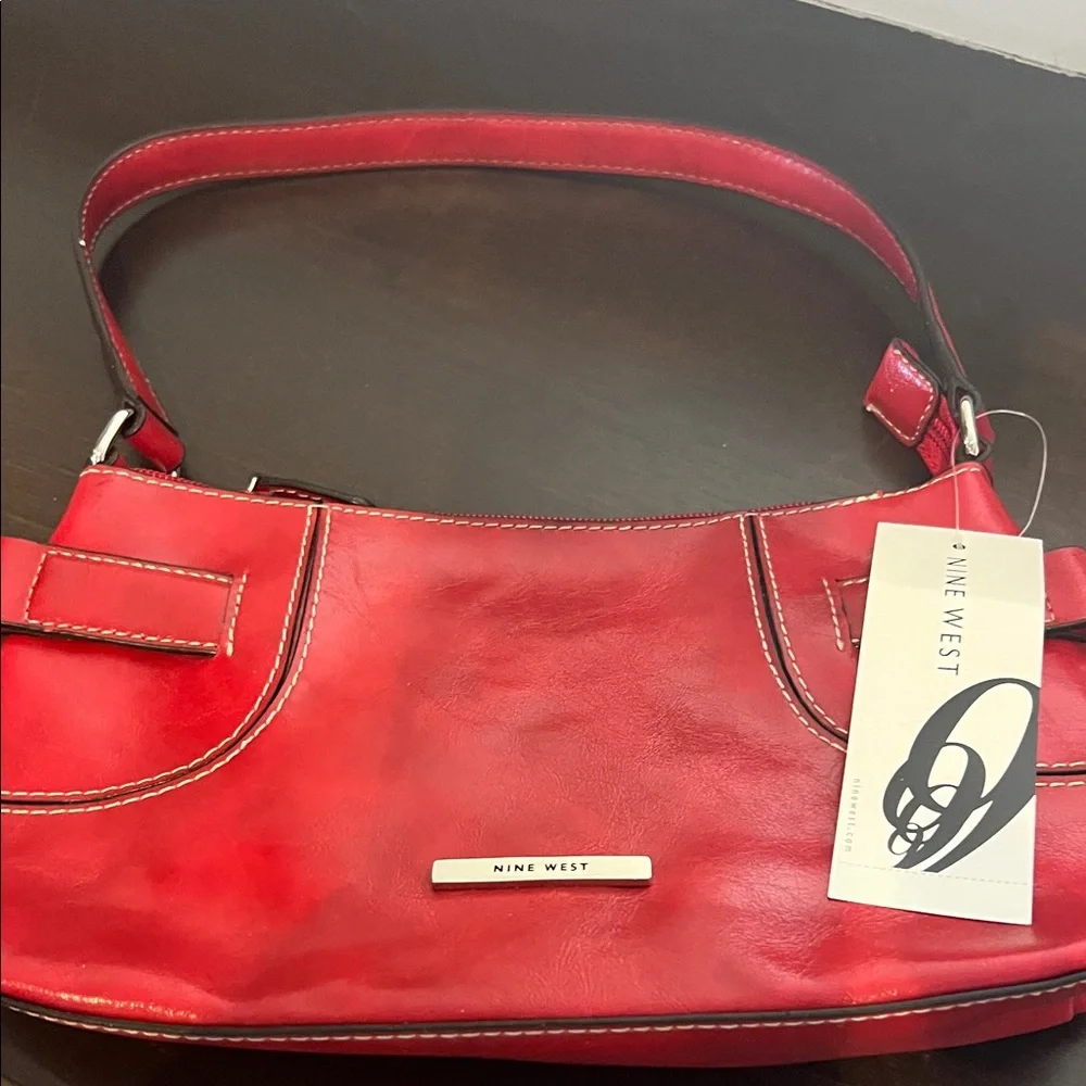 Nine West Red Leather Shoulder Hobo Bag
